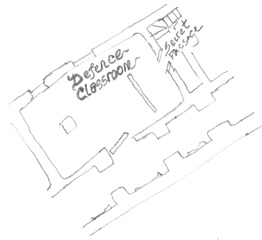 A detail of the Mauraders Map showing the secret passage to the Defense Classroom.