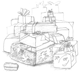 Drawing of a pile of presents.