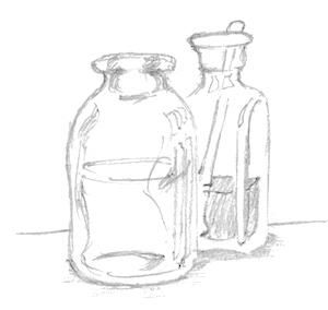 Drawing of medicine bottles.