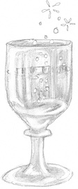 Drawing bubbling chalice half full of liquid.