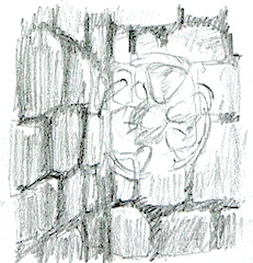 Drawing of the corner of a stone wall with a magical light hovering high in the corner.