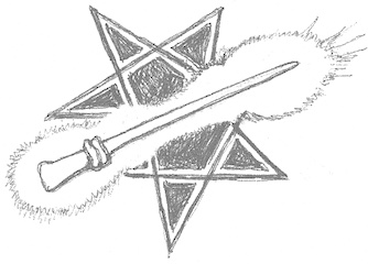 Auror's logo of a glowing wand across a broken black pentagram.