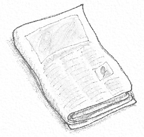 Drawing of a folded up newspaper.