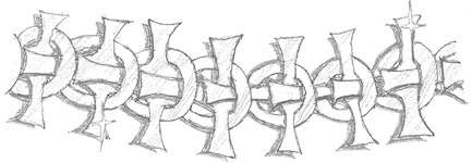 Drawing of the closeup of a chain of interlocking ankhs.